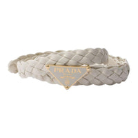 PRADA Woven Design Smooth Buckle Enamel Hardware Accessories Leather Leather Belts Women's White Width: 2CM