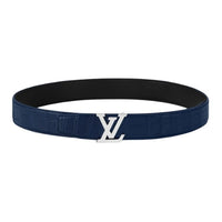 LOUIS VUITTON Crocodile Leather Leather Belts Men's Blue Width 3.5CM