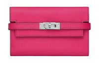 HERMES Kelly Wallet Mysore Goat Skin Wallet Women's E5 Rose Tyrien Peach Pink
