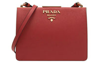 PRADA Cross Grain Cow Leather Crossbody Bags Shoulder Bags Medium Size Women's Red
