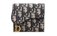 DIOR Saddle Canvas Canvas Bag Card Holder Coin Purse Wallet Medium Size Unisex Denim Blue