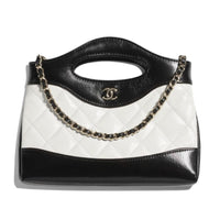 CHANEL Lambskin Handbag Shoulder Bag Crossbody Bag Women's White & Black