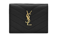 SAINT LAURENT CASSANDRE Cow Leather Card Holder, Wallet Women's Black