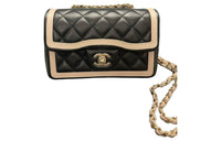CHANEL Diamond Pattern Sheepskin Shoulder Bag, Crossbody Bag Mini Women's Black & Milk Tea