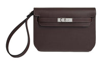 HERMES Kelly Depeches Leather Clutch Men's 46 Ebony Wood Color