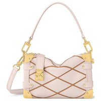 LOUIS VUITTON Trunk Leather Soft Box Shoulder Bag Crossbody Bag Handbag Small Size Women's Beige