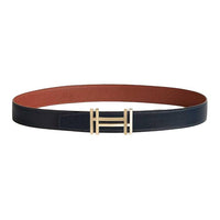 HERMES Calfskin Leather Belts Men's Black/Gold Width 3.2cm