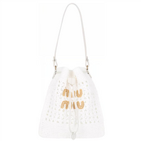MIU MIU Raffia With Leather Handbag, Shoulder Bag Women's White