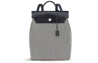 HERMES Herbag Zip Viking Canvas With Hunter Cow Leather Handbag Backpack Unisex Gray