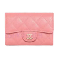CHANEL Shiny Grained Calfskin Card Holder Women's Light Pink Red