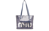 MIU MIU Sequins With Leather Tote Bag Shopping Bag Handbag Women's Gray
