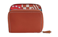 HERMES Silk'In Calfskin Wallet Women's Brick Red/Pink/Cardinal Red/Frida Blue