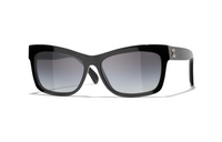 CHANEL Acetate Irregular Shape Sunglasses Women's Black