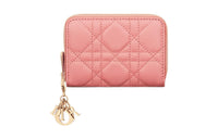 DIOR Lady Dior Lambskin Coin Purses Wallets Small Size Women's Light Pink