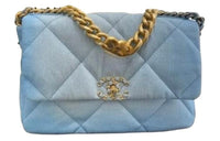 CHANEL 19Bag Denim Handbag Shoulder Bag Crossbody Bag Large Size Women's Blue & Light Blue