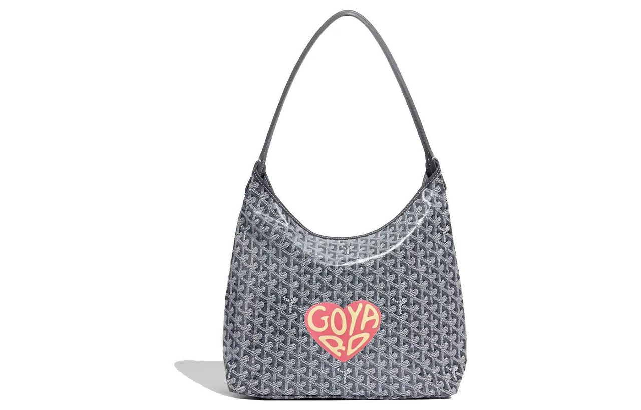 GOYARD Bohème Hobo Canvas With Leather Hobo Bag Shoulder Bag Shoulder Bag Women's Gray/Pink Large Heart Edition