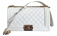 CHANEL LEBOY Calfskin Shoulder Bag, Crossbody Bag Medium Size Women's White