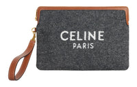CELINE Fabric With Calfskin Clutch Small Size Women's Gray/Beige