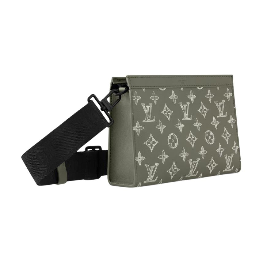LOUIS VUITTON Gaston Embossed Calfskin Shoulder Bag, Crossbody Bag, Wallet Men's Olive Green