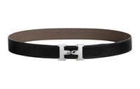 HERMES Calfskin Leather Belts Men's Black Width 3.2CM