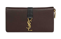 SAINT LAURENT Calfskin Zip Closure Wallet Large Size Women's Brown