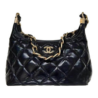 CHANEL Lambskin One Shoulder Handbag Medium Size Women's Black
