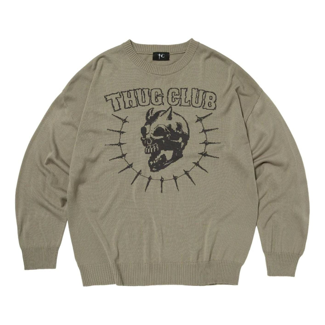 Thug Club Riding Skull Knit Sweater 'Beige' TC26KN0501