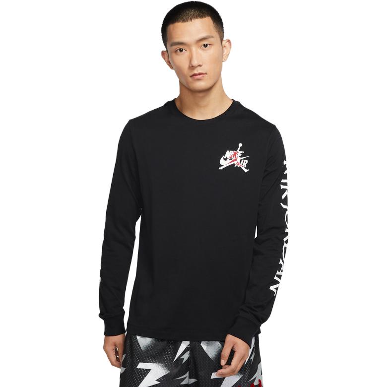 Men's Air Jordan Logo Printing Round Neck Long Sleeves Black T-Shirt DN1447-010
