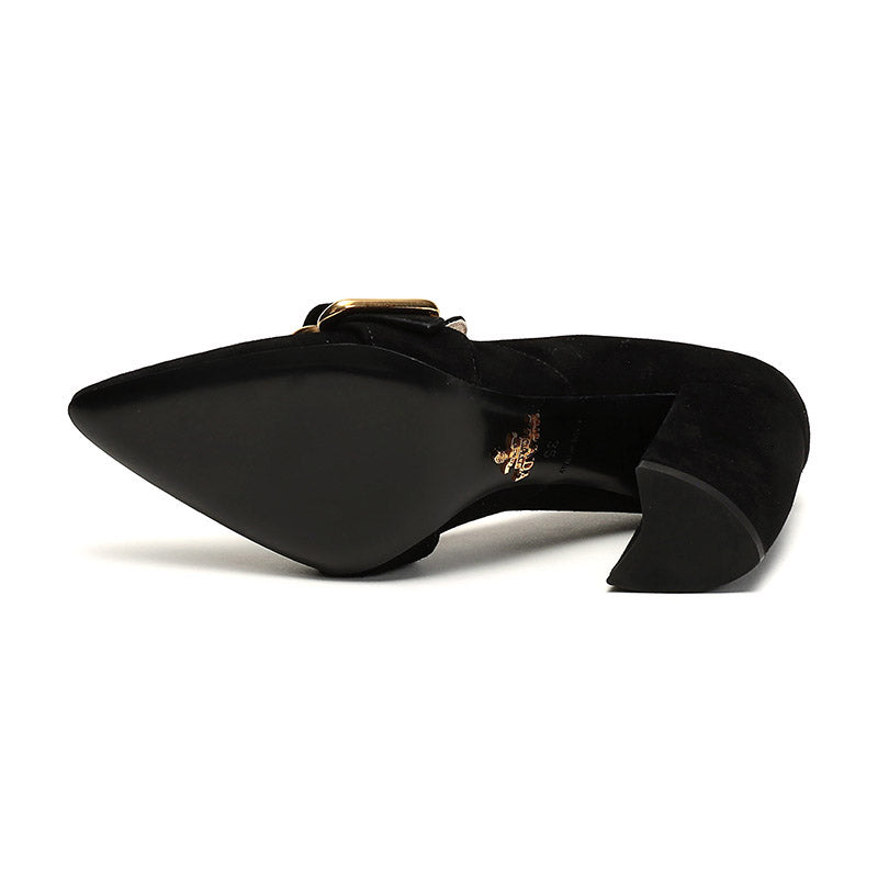 (WMNS) PRADA Fringed Buckle Suede Pointy Pumps 'Black' 1S773L_008_F0002_F_085