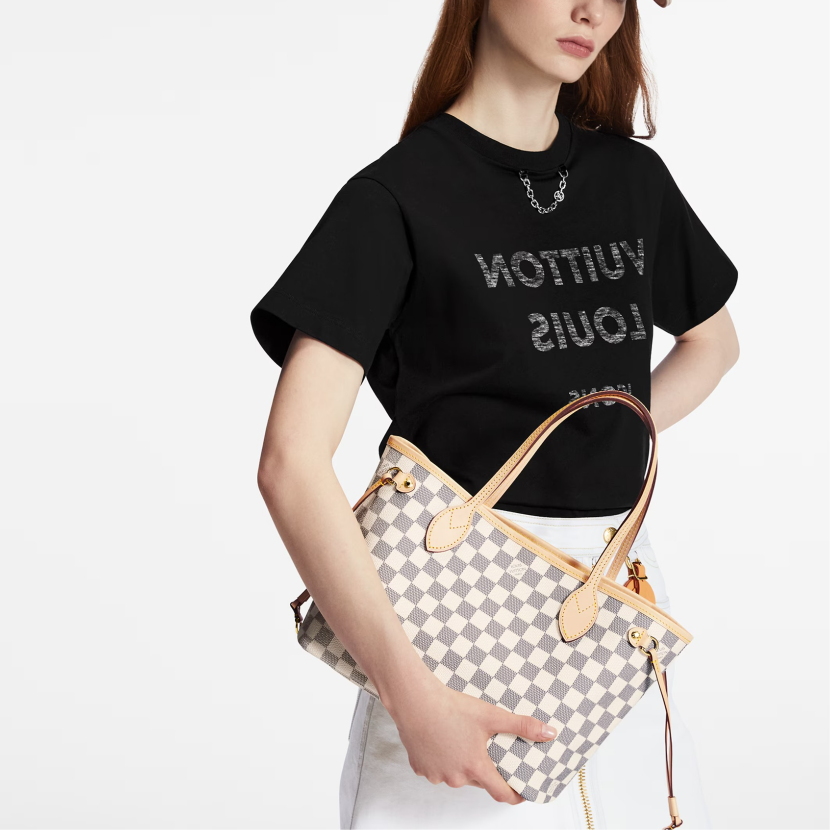 (WMNS) LOUIS VUITTON Neverfull PM Damier Azur Canvas Handbag 'Grey Gold' N40605