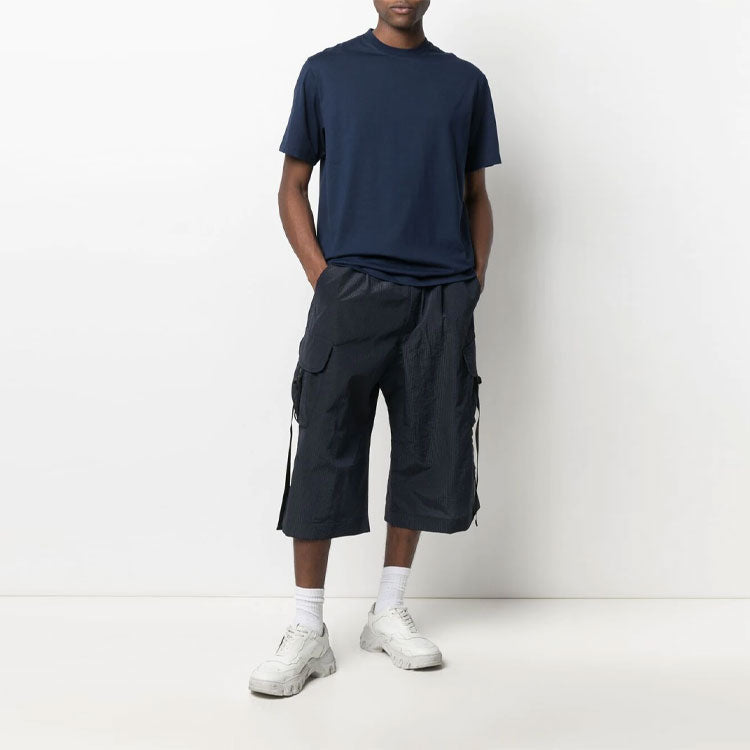 Men's Y-3 SS21 Cotton Round Neck Short Sleeve Navy Blue T-Shirt GV4114