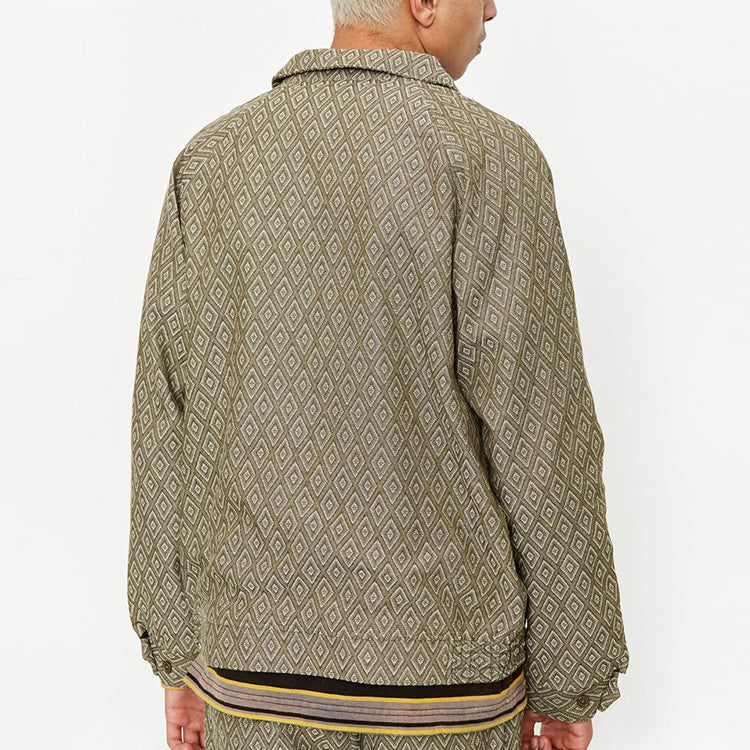 Stussy Bryan Diamond Rhombus Full Print Pattern Unisex Khaki Jacket 115491