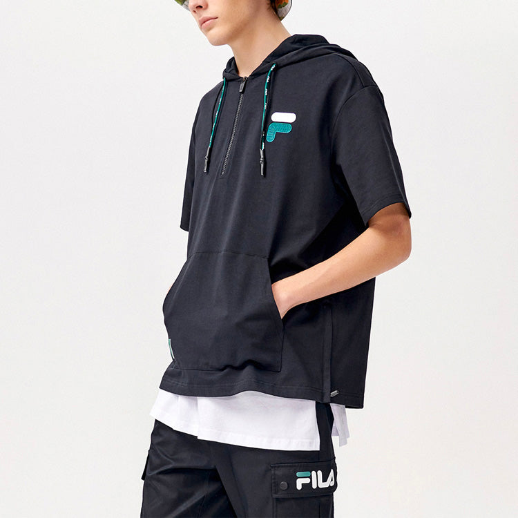 FILA FUSION Casual Sports Loose hooded Short Sleeve Black T11M123501F-BK