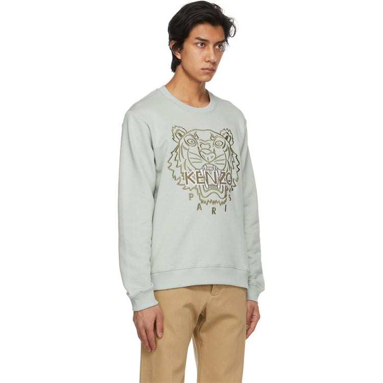 Men's KENZO SS21 TIGER Pattern Round Neck Pullover Green FB55SW1204MP-61