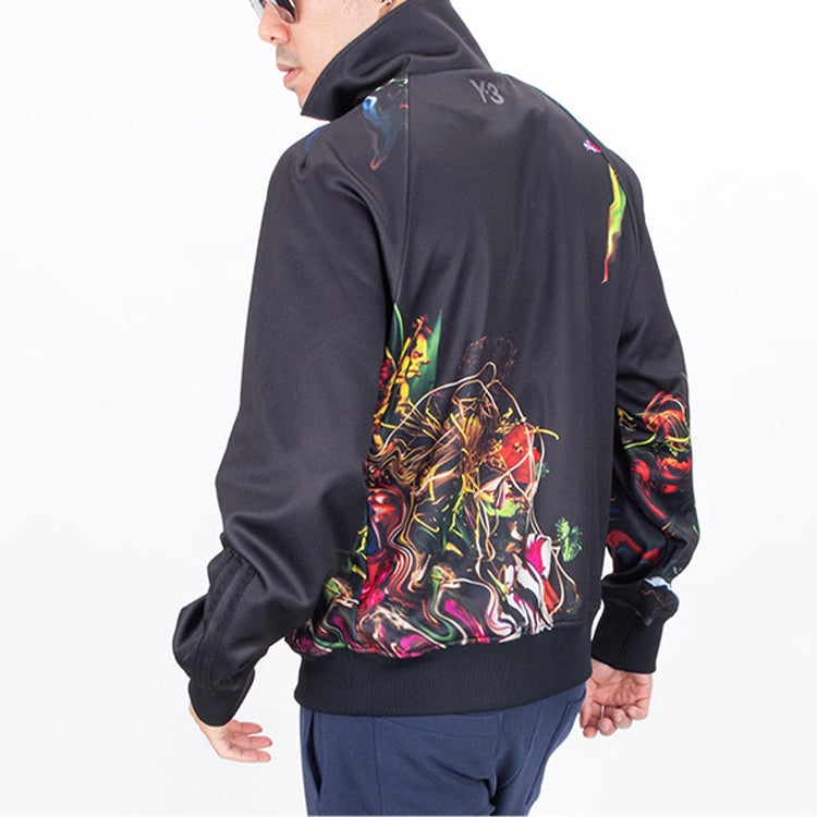Men's Y-3 Printing Pattern Stand Collar Jacket Black FJ0391IW