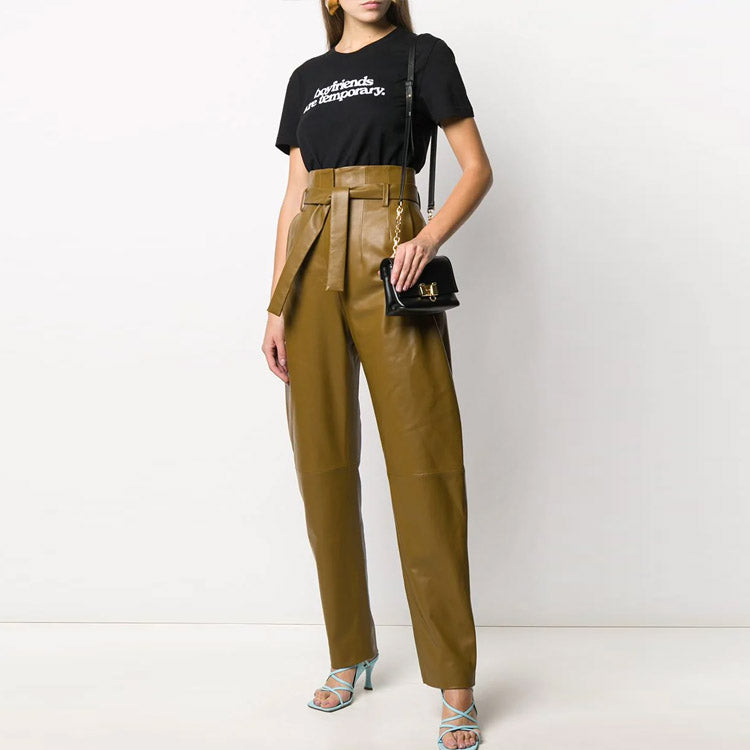 (WMNS) Off-White Slogan Printing Short Sleeve Slim Fit Black T-Shirt OWAA049F20JER0081001