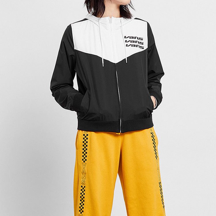 (WMNS) Vans Alphabet Logo Printing Splicing hooded Windproof Jacket Black VN0A47V8BLK