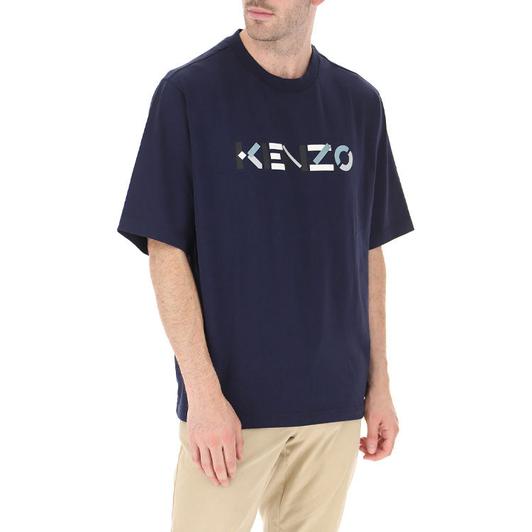 Men's KENZO Alphabet Logo Printing Short Sleeve Navy Blue T-Shirt 5TS0554SK-76
