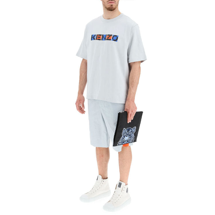 Men's KENZO SS21 Logo Printing Pattern Round Neck Short Sleeve Gray T-Shirt 5TS0594SK-93
