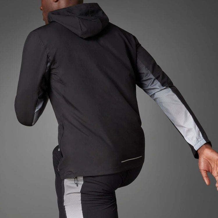 Men's adidas Own The Run Colorblock Jacket Long Sleeves hooded Version Black HB9154