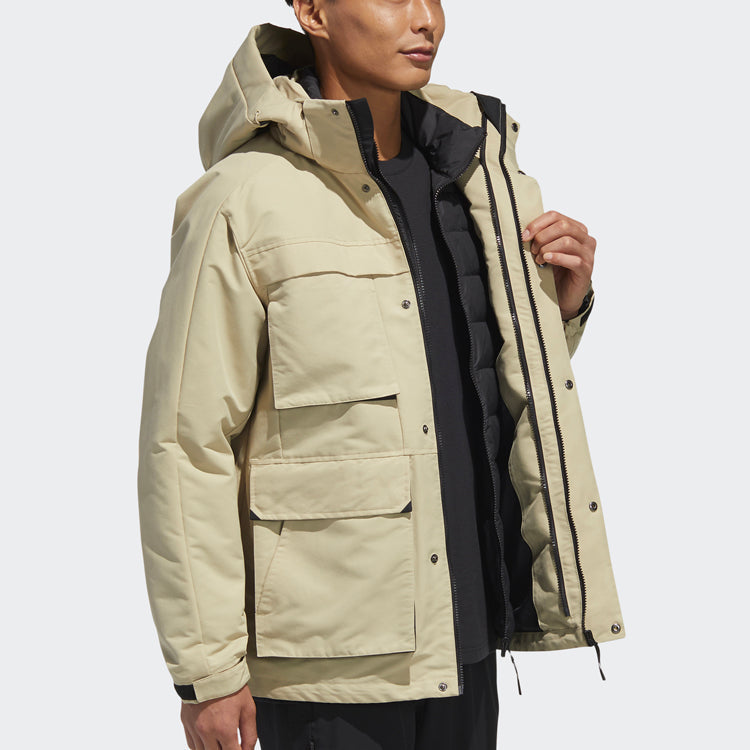 adidas 3in1 Down Jkt Multiple Pockets Outdoor Sports Detachable hooded down Jacket Brown GP2917