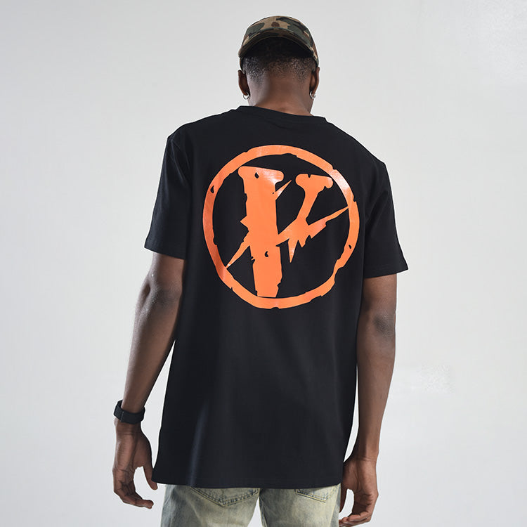 VLONE x Fragment Design Crossover Flash Large Logo Short Sleeve Couple Style Black VLTE17FW005