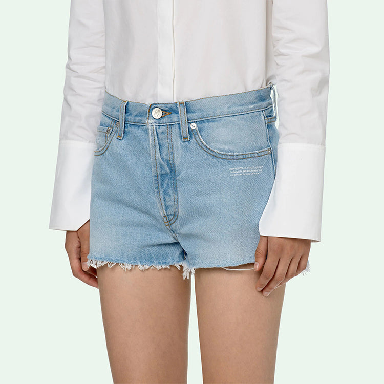 (WMNS) Off-White Logo Washed Denim Shorts Ordinary Version Blue OWYC002R21DEN0014000