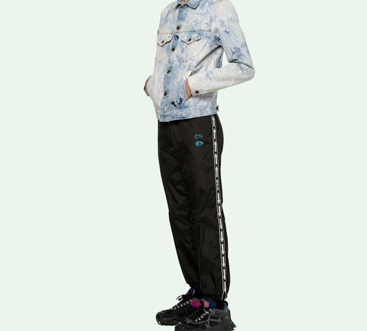 Off-White WASHED ARROW PRINT DENIM Jacket Men Light Blue White OMYE005R203860201414