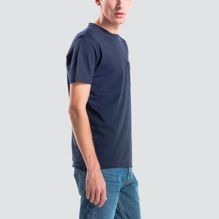 Men's Levis Round Neck Casual Pure Cotton Short Sleeve Navy Blue T-Shirt 19342-0010
