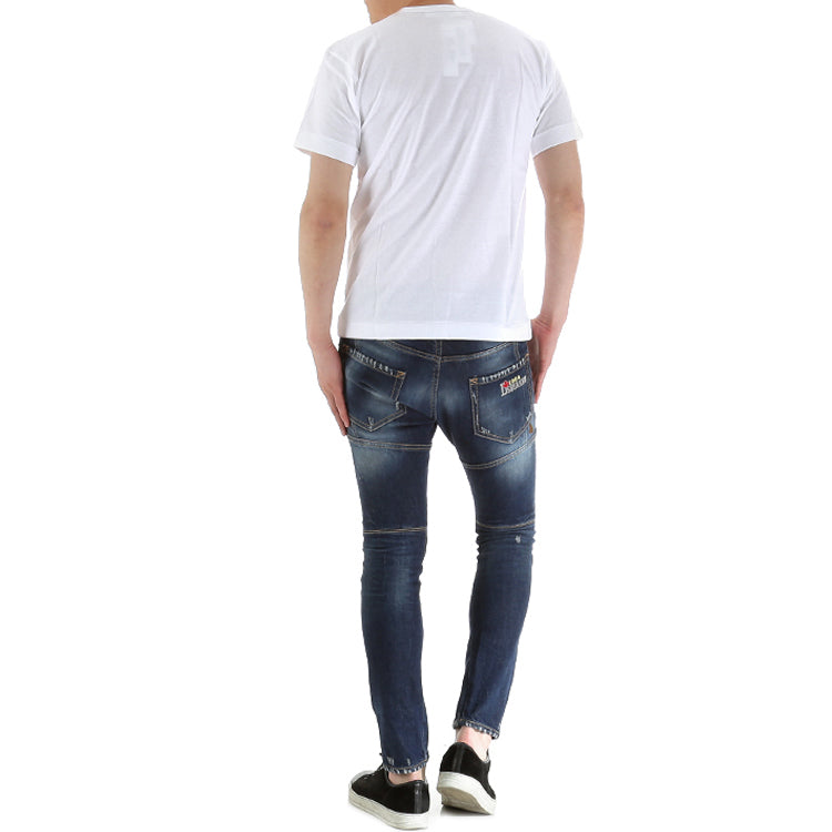 COMME des GARCONS PLAY Blue polka dots Large Small Pattern Short Sleeve White AZT238