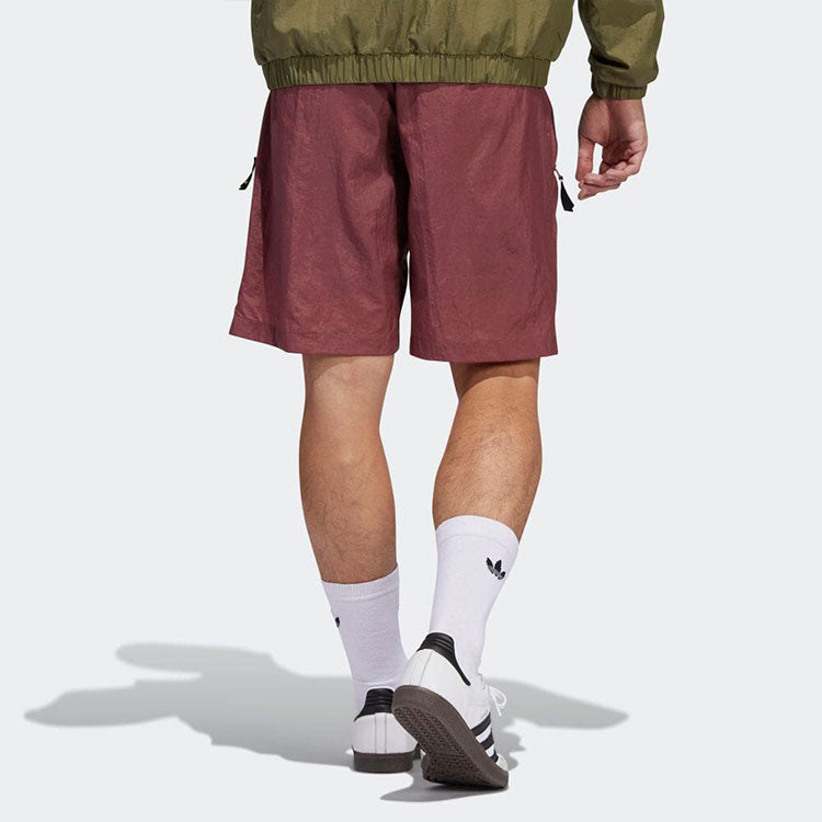 adidas Solid Color Elastic Waistband Straight Shorts Japanese Version Unisex Deep Red HA1291