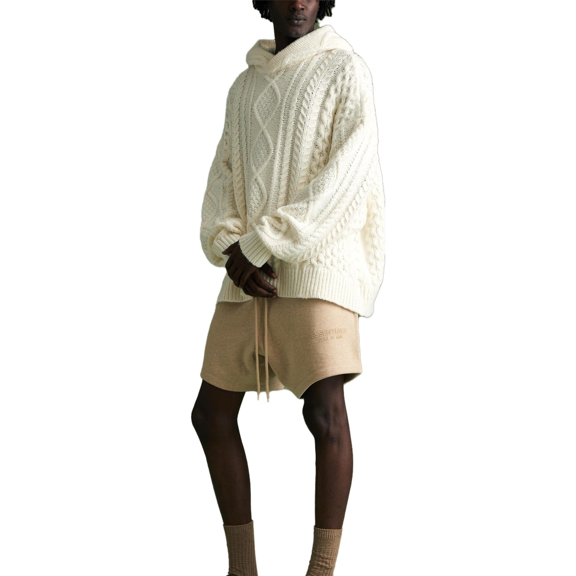 Fear of God Essentials FW23 Cable Knit Hoodie 'Cloud Dancer' 192BT234391F