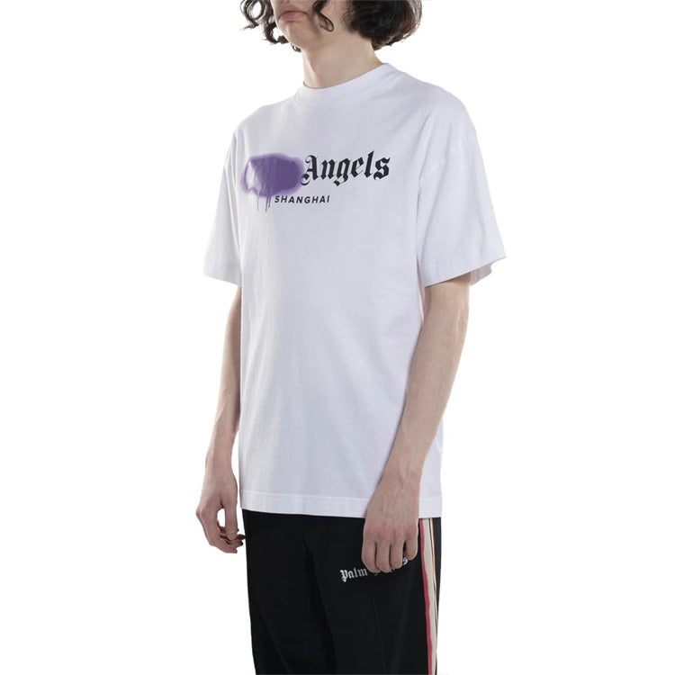 Men's PALM ANGELS Purple Graffiti Logo Short Sleeve White PMAA001S204130530195