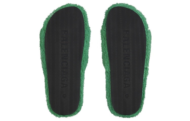 Balenciaga Furry Slides 'Green' 654747W2DO13096